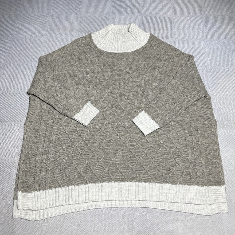 Mersea‎ Lisbon Traveler Sweater Lattice Design Cable Knit Mock Brown One Size
